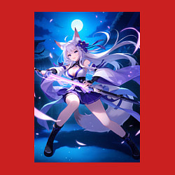 Свитшот хлопковый мужской Лисица с катаной на фоне Луны, цвет: красный — фото 2