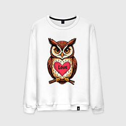 Свитшот хлопковый мужской Сова с сердечком на груди, цвет: белый