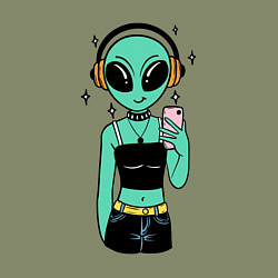 Свитшот хлопковый мужской Девочка инопланетянин с телефоном, цвет: авокадо — фото 2