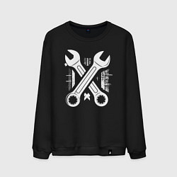 Свитшот хлопковый мужской Белые рожковые ключи, цвет: черный