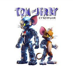 Свитшот хлопковый мужской Cyborg Tom and Jerry - ai art fantasy, цвет: белый — фото 2
