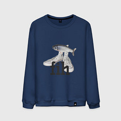 Свитшот хлопковый мужской Fih - мем с рыбой в кедах, цвет: тёмно-синий