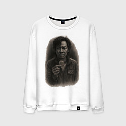 Свитшот хлопковый мужской Игрок 456 держит свой жетон - Игра в кальмара, цвет: белый