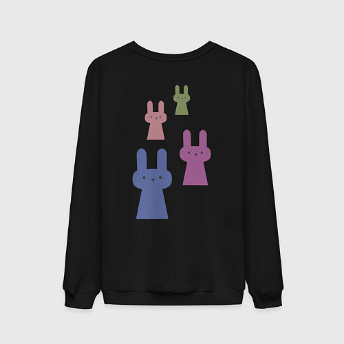Мужской свитшот Зайцы - минимализм, разноцветные / Черный – фото 2
