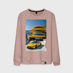 Мужской свитшот Желтый суперкар у дома