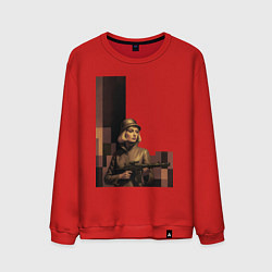 Свитшот хлопковый мужской Женщина с автоматом ретрофутуризм поп-арт 1970-е, цвет: красный