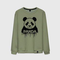 Свитшот хлопковый мужской Панда черной краской, цвет: авокадо