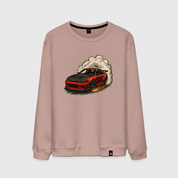 Свитшот хлопковый мужской Дрифт авто - облако дыма, цвет: пыльно-розовый