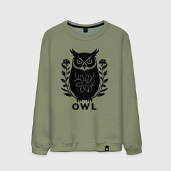 Свитшот хлопковый мужской Сова в розах, цвет: авокадо