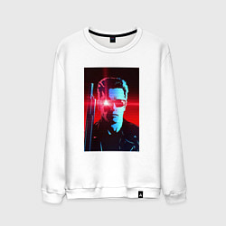 Свитшот хлопковый мужской Терминатор - VHS: 90е - glowing red eye, цвет: белый