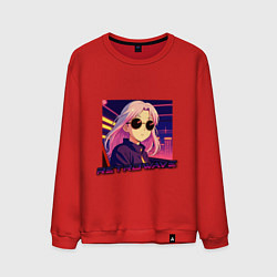 Свитшот хлопковый мужской Ретровейв аниме девушка, цвет: красный