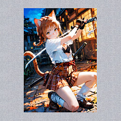 Свитшот хлопковый мужской Девушка-кошка стоит в боевой стойке, цвет: меланж — фото 2