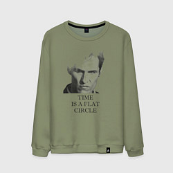 Свитшот хлопковый мужской Time is a flat circle - true detective, цвет: авокадо