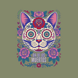 Свитшот хлопковый мужской Кот дня мертвых, цвет: авокадо — фото 2