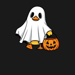 Свитшот хлопковый мужской Утенок в костюме приведения - Хэллоуин, цвет: черный — фото 2