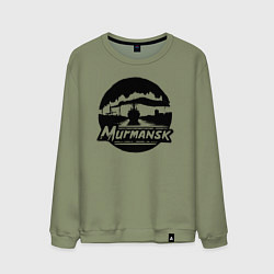 Свитшот хлопковый мужской Мурманский порт в круге, цвет: авокадо
