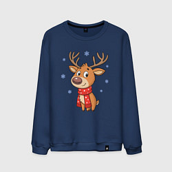 Мужской свитшот Новогодний олень и снежинки, зима
