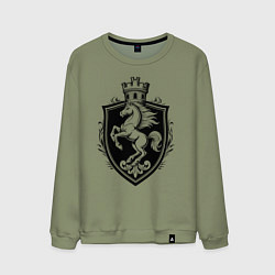 Свитшот хлопковый мужской Герб с конем и башней, цвет: авокадо