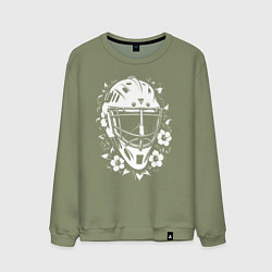 Свитшот хлопковый мужской Шлем-маска в цветочном обрамлении, цвет: авокадо