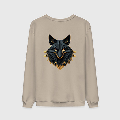 Мужской свитшот Чёрный лис с золотым отливом: взгляд сквозь грани / Миндальный – фото 2