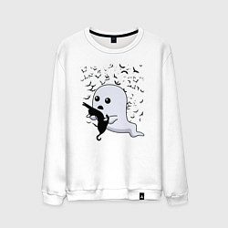 Мужской свитшот Призрак с котиком среди летучих мышей