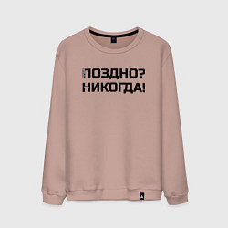 Свитшот хлопковый мужской Лучше поздно чем никогда черный, цвет: пыльно-розовый