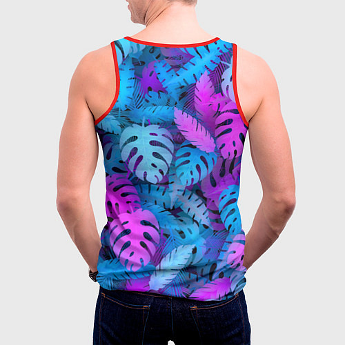 Мужская майка без рукавов Сине-розовые тропики / 3D-Красный – фото 4
