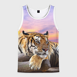 Майка-безрукавка мужская Тигр на закате, цвет: 3D-белый