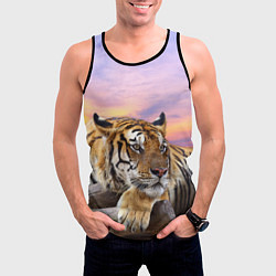 Майка-безрукавка мужская Тигр на закате, цвет: 3D-черный — фото 2