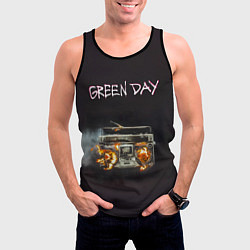 Майка-безрукавка мужская Green Day магнитофон в огне, цвет: 3D-черный — фото 2