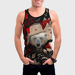 Майка-безрукавка мужская Медведь в ушанке, цвет: 3D-черный — фото 2