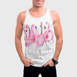 Майка-безрукавка мужская Фламинго розовый на белом, цвет: 3D-белый — фото 2