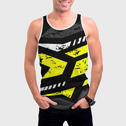 Майка-безрукавка мужская Black yellow abstract sport style, цвет: 3D-белый — фото 2