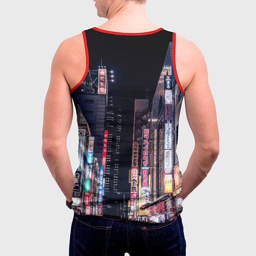 Мужская майка без рукавов Ночной Токио / 3D-Красный – фото 4