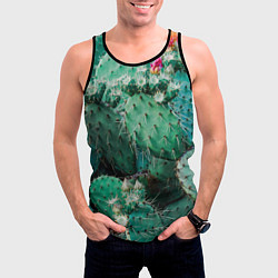 Майка-безрукавка мужская Кактусы с цветами реализм, цвет: 3D-черный — фото 2