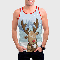Майка-безрукавка мужская Олень с кружкой, цвет: 3D-красный — фото 2
