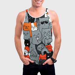 Майка-безрукавка мужская Разноцветные коты, цвет: 3D-белый — фото 2