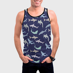 Майка-безрукавка мужская Акулы разные, цвет: 3D-черный — фото 2