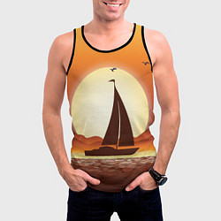 Майка-безрукавка мужская Кораблик на закате, цвет: 3D-черный — фото 2