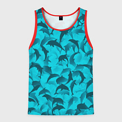 Майка-безрукавка мужская Синий камуфляж с дельфинами, цвет: 3D-красный