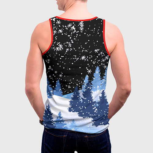Мужская майка без рукавов Снежная ночь в зимнем лесу / 3D-Красный – фото 4