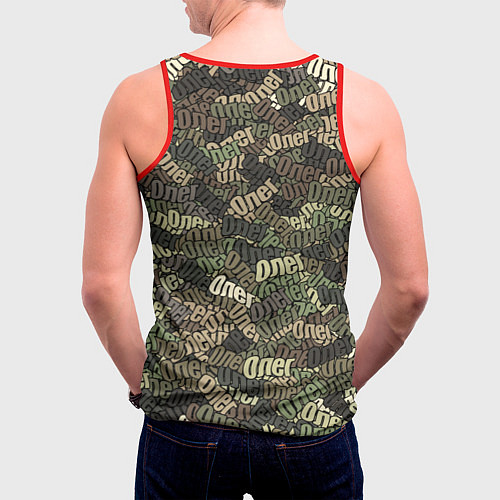 Мужская майка без рукавов Именной камуфляж Олег / 3D-Красный – фото 4