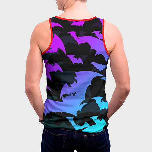 Мужская майка без рукавов ЛЕТУЧИЕ МЫШИ ХЕЛЛОУИН НЕОН HALLOWEEN NEON / 3D-Красный – фото 4