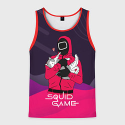 Майка-безрукавка мужская Игра в кальмара - с милым котиком, цвет: 3D-красный