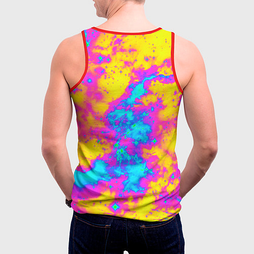 Мужская майка без рукавов Яркая абстракция космических красок / 3D-Красный – фото 4