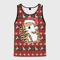 Майка-безрукавка мужская Рождественский удивленный тигр, цвет: 3D-черный