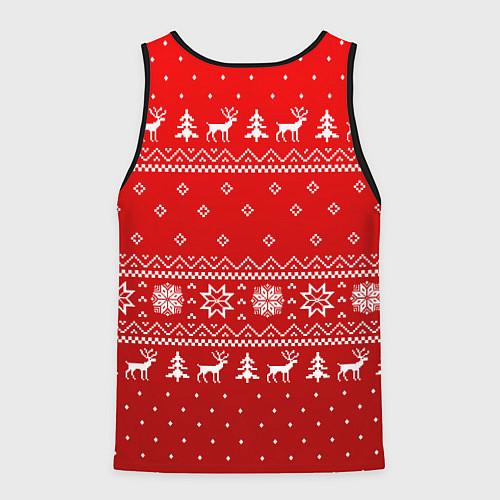 Мужская майка без рукавов Красный узор с оленями / 3D-Черный – фото 2