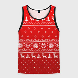 Майка-безрукавка мужская Красный узор с оленями, цвет: 3D-черный