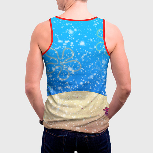 Мужская майка без рукавов НОВОГОДНИЙ ГУБКА БОБ КВАДРАТНЫЕ ШТАНЫ / 3D-Красный – фото 4
