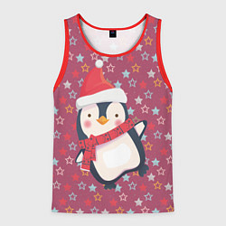 Майка-безрукавка мужская Пингвин в звездах, цвет: 3D-красный